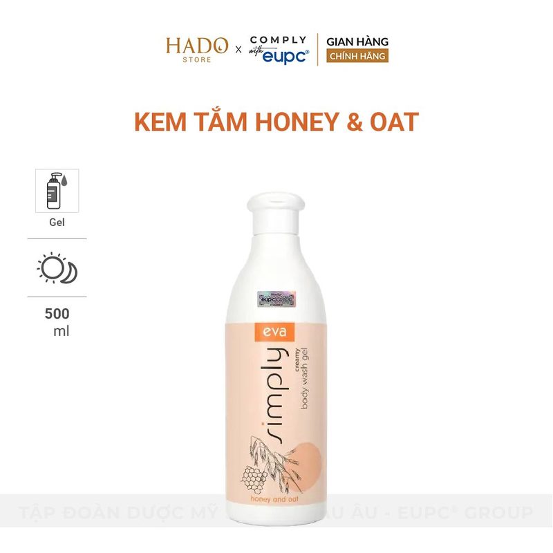 Kem tắm dưỡng ẩm mật ong và yến mạch Eva Simply 500ml
