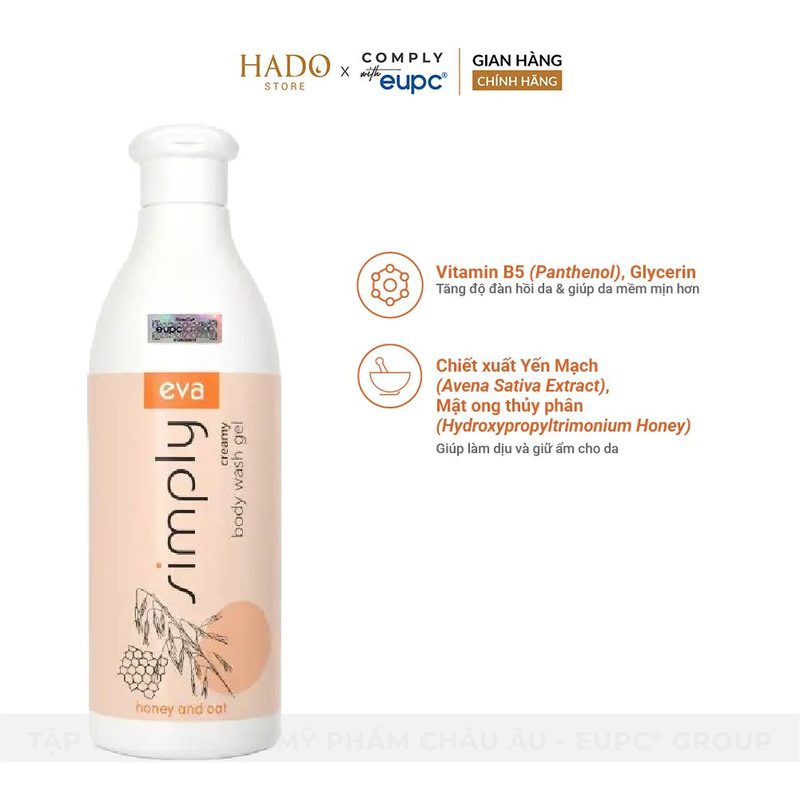 Kem tắm dưỡng ẩm mật ong và yến mạch Eva Simply 500ml - ảnh 2