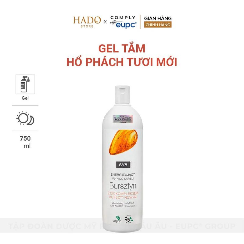 Gel tắm Hổ phách tươi mới dưỡng ẩm Eva Natura 750ml