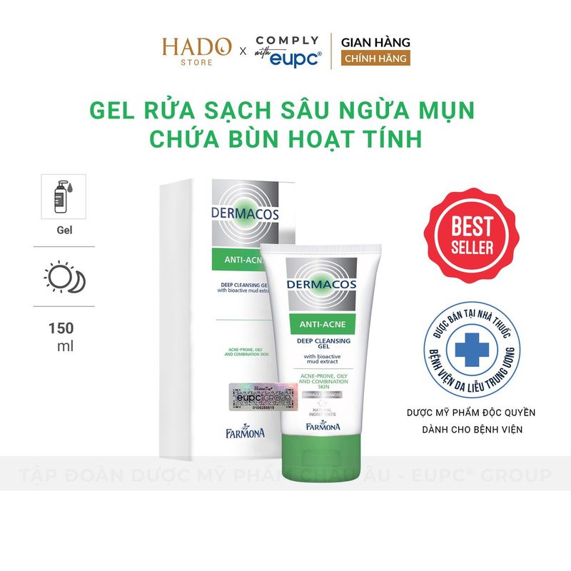 Gel rửa mặt làm sạch sâu bùn hoạt tính Farmona Dermacos Anti-Acne 150ml