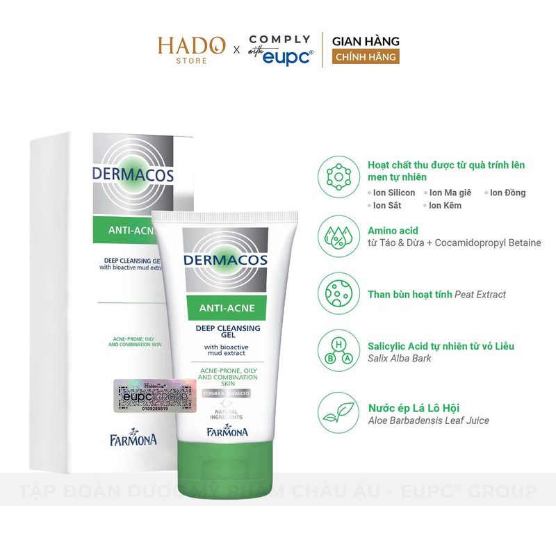 Gel rửa mặt làm sạch sâu bùn hoạt tính Farmona Dermacos Anti-Acne 150ml - ảnh 2