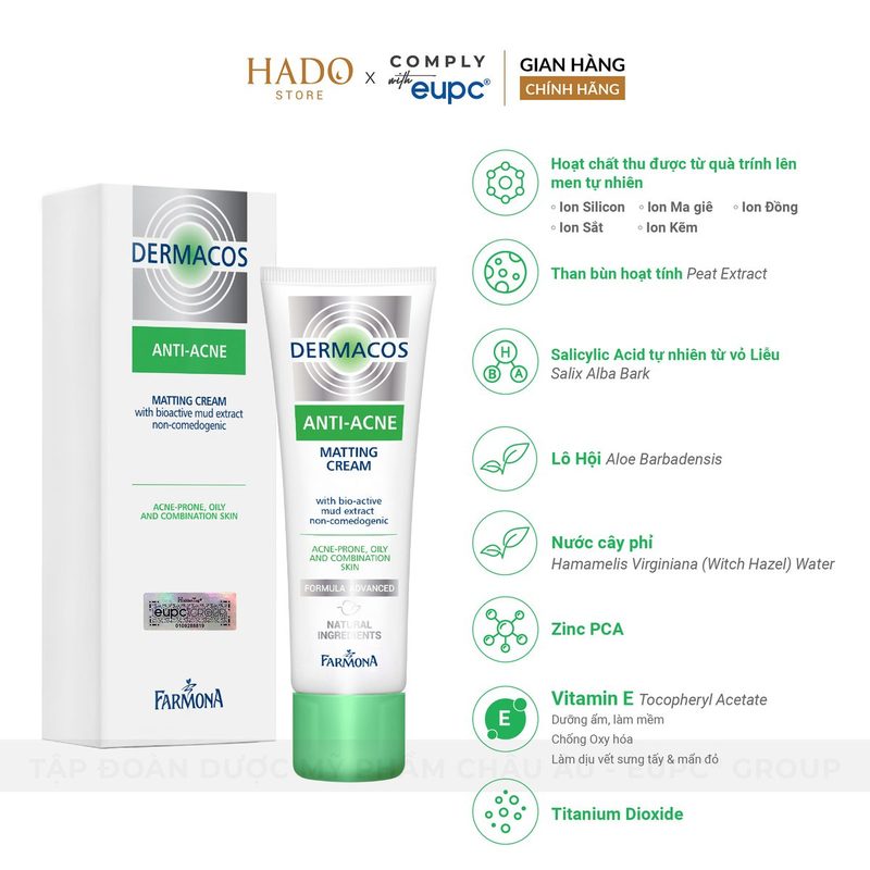 Kem dưỡng kiềm dầu bùn hoạt tính Farmona Dermacos Anti-Acne 50ml - ảnh 2