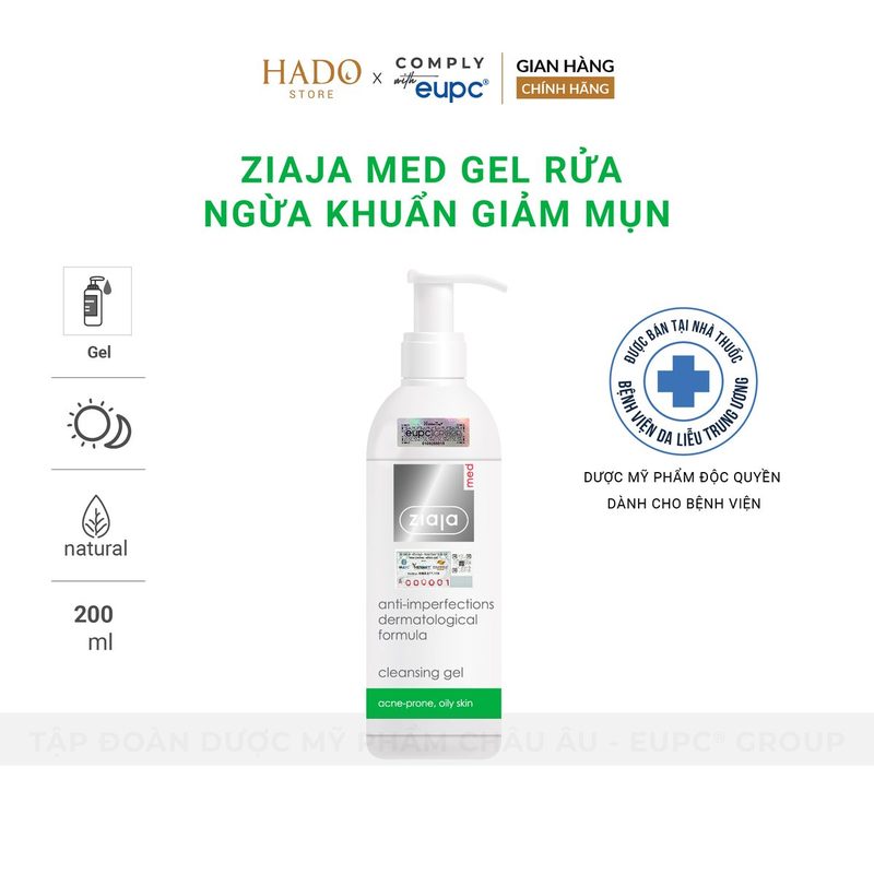 Gel rửa mặt làm sạch cho da dầu, mụn Ziaja Med Anti-Imperfections 200ml