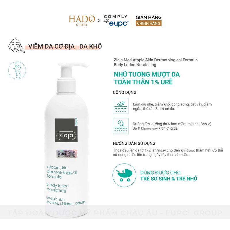 Nhũ tương dưỡng thể 1% Urê Ziaja Med Atopic Skin 400ml - ảnh 3