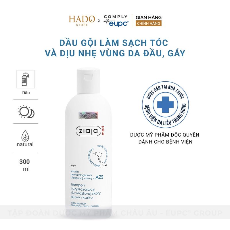 Dầu gội dịu nhẹ cho da đầu và gáy nhạy cảm Ziaja Med AZS 300ml