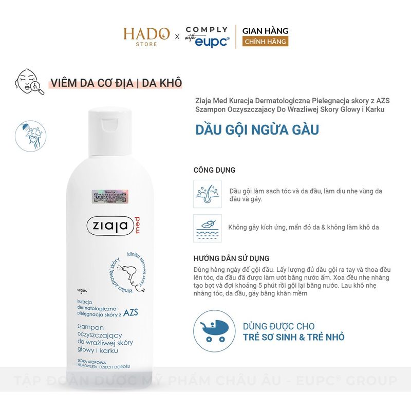 Dầu gội dịu nhẹ cho da đầu và gáy nhạy cảm Ziaja Med AZS 300ml - ảnh 2