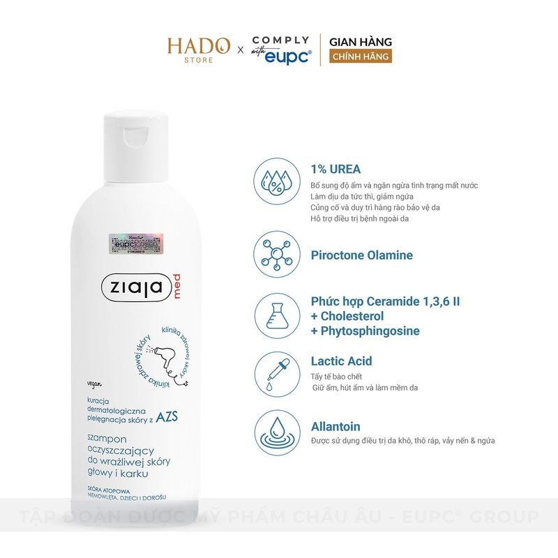 Dầu gội dịu nhẹ cho da đầu và gáy nhạy cảm Ziaja Med AZS 300ml - ảnh 3