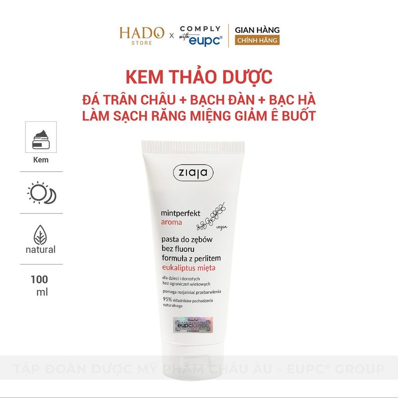 Kem đánh răng thảo dược không fluor Bạch đàn Bạc hà Ziaja 100ml