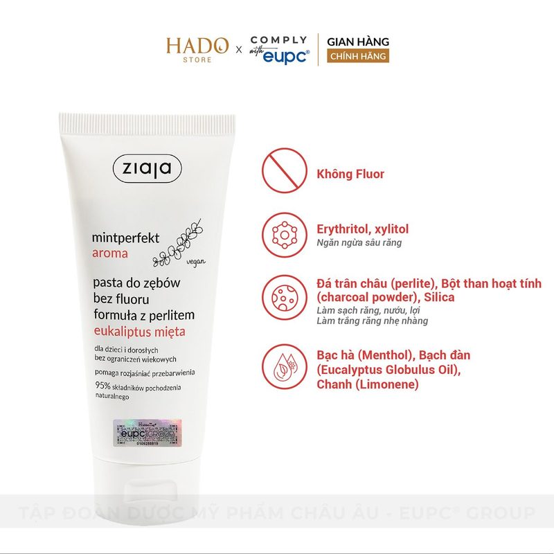 Kem đánh răng thảo dược không fluor Bạch đàn Bạc hà Ziaja 100ml - ảnh 2